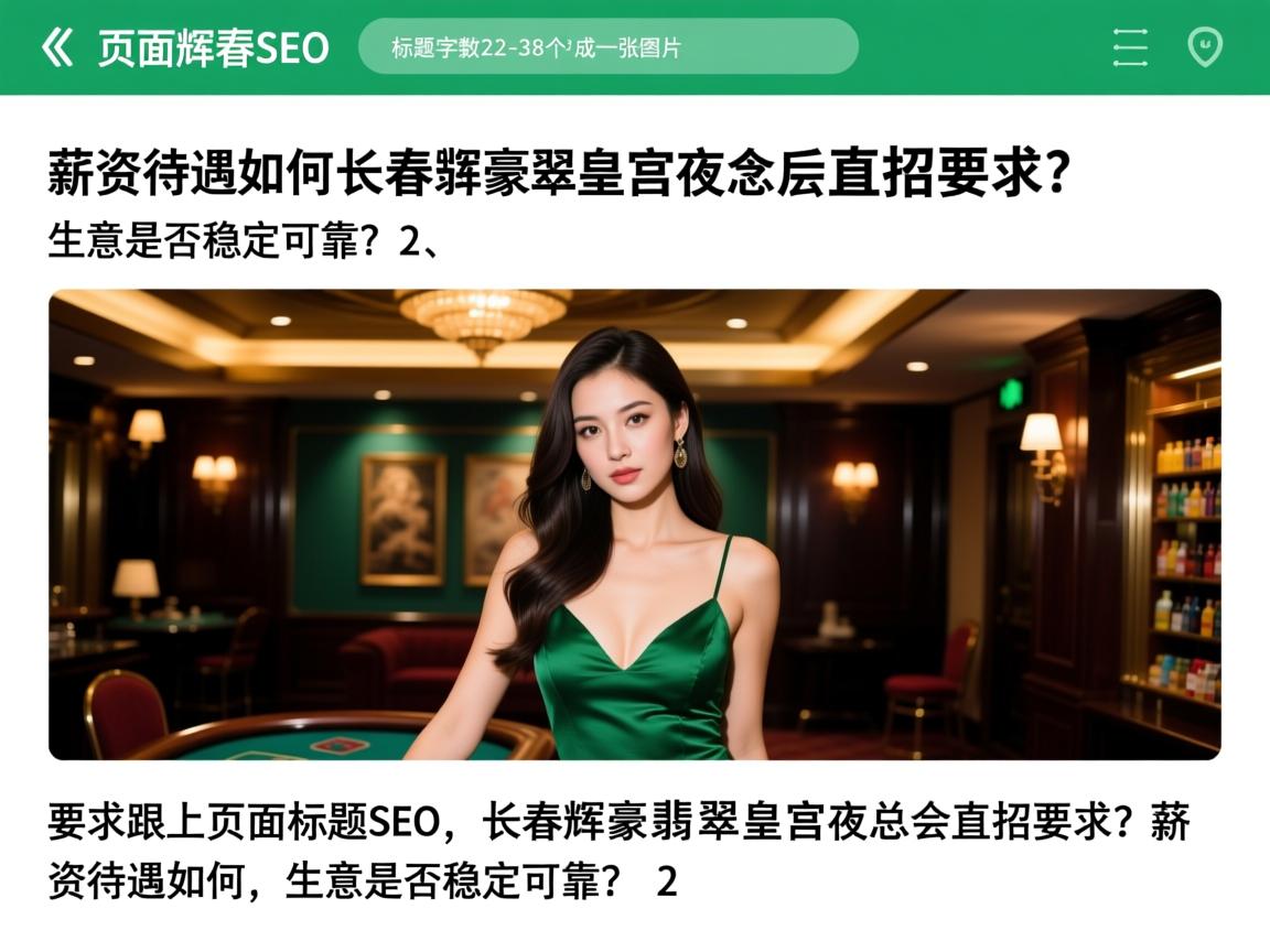 页面标题SEO,长春辉豪翡翠皇宫夜总会直招要求?薪资待遇如何,生意是否稳定可靠?2、标题的字数控制在22-38个字 页面标题SEO,长春辉豪翡翠皇宫夜总会直招要求?薪资待遇如何,生意是否稳定可靠?2、标题的字数控制在22-38个字
